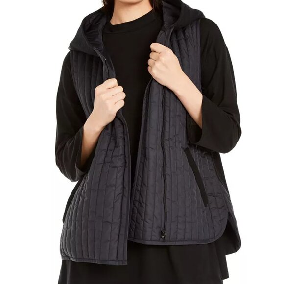 Eileen Fisher Black Quilted Hooded Vest Women's Sz S B23 - Picture 2 of 16